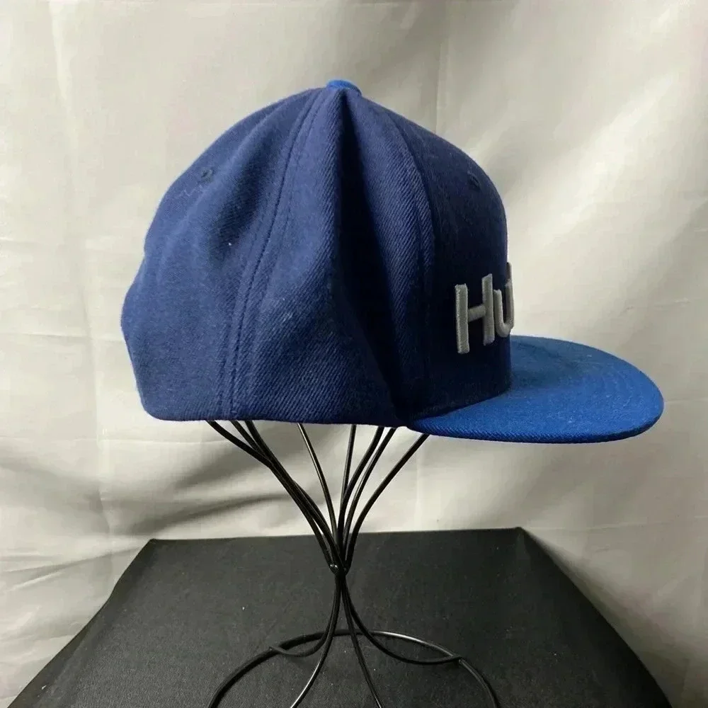 HURLEY‎ MENS HAT BLUE HAT EMBROIDERED WHITE HURLEY DESIGN SNAPBACK WOOL BLEND